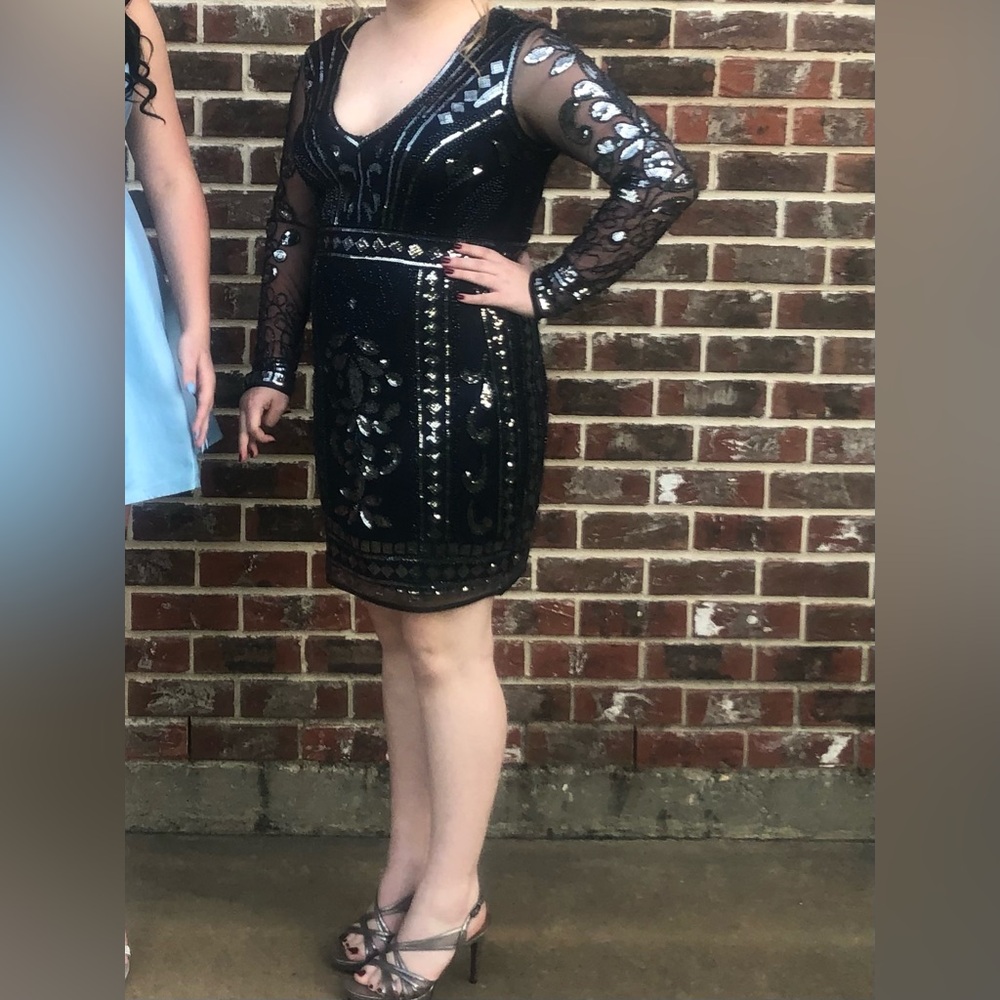 Gianni Bini Black and Silver Long Sleeve Dress